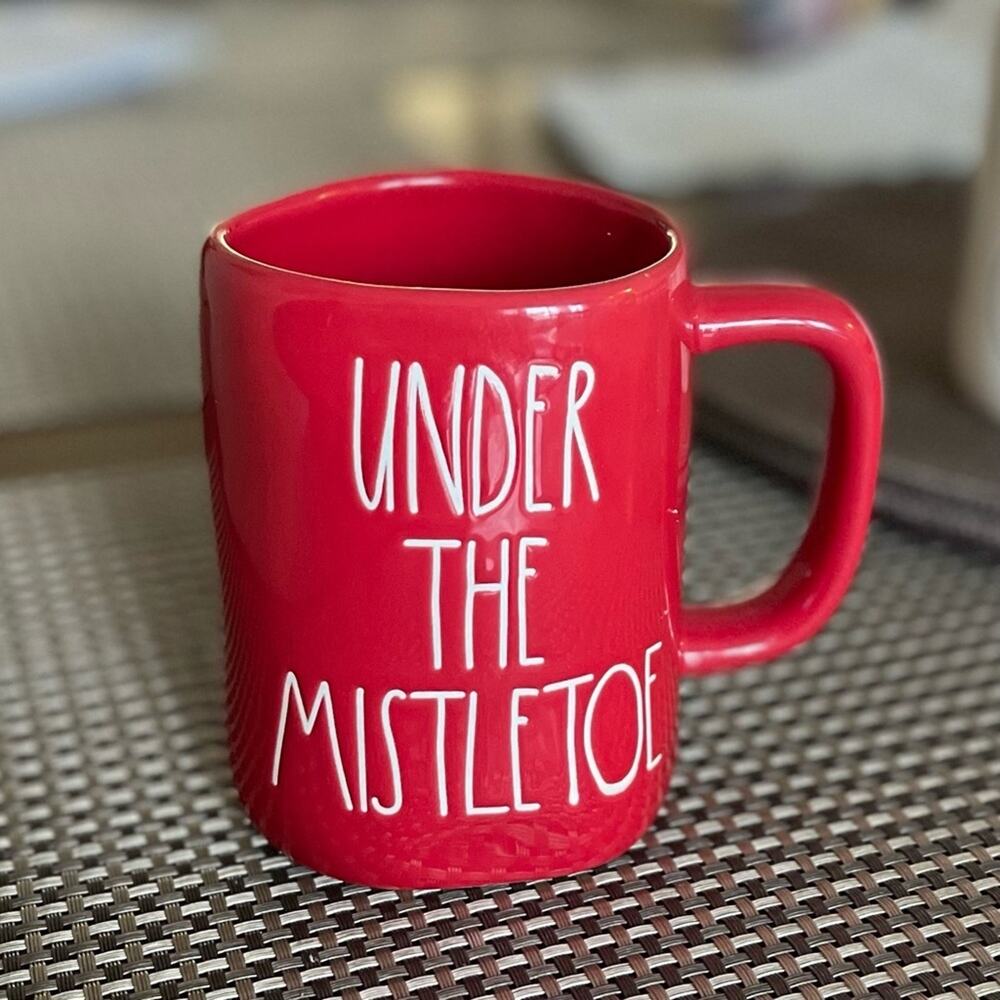 Rae Dunn Womens UNDER THE MISTLETOE Mug Red White Ceramic Coffee Tea Xmas